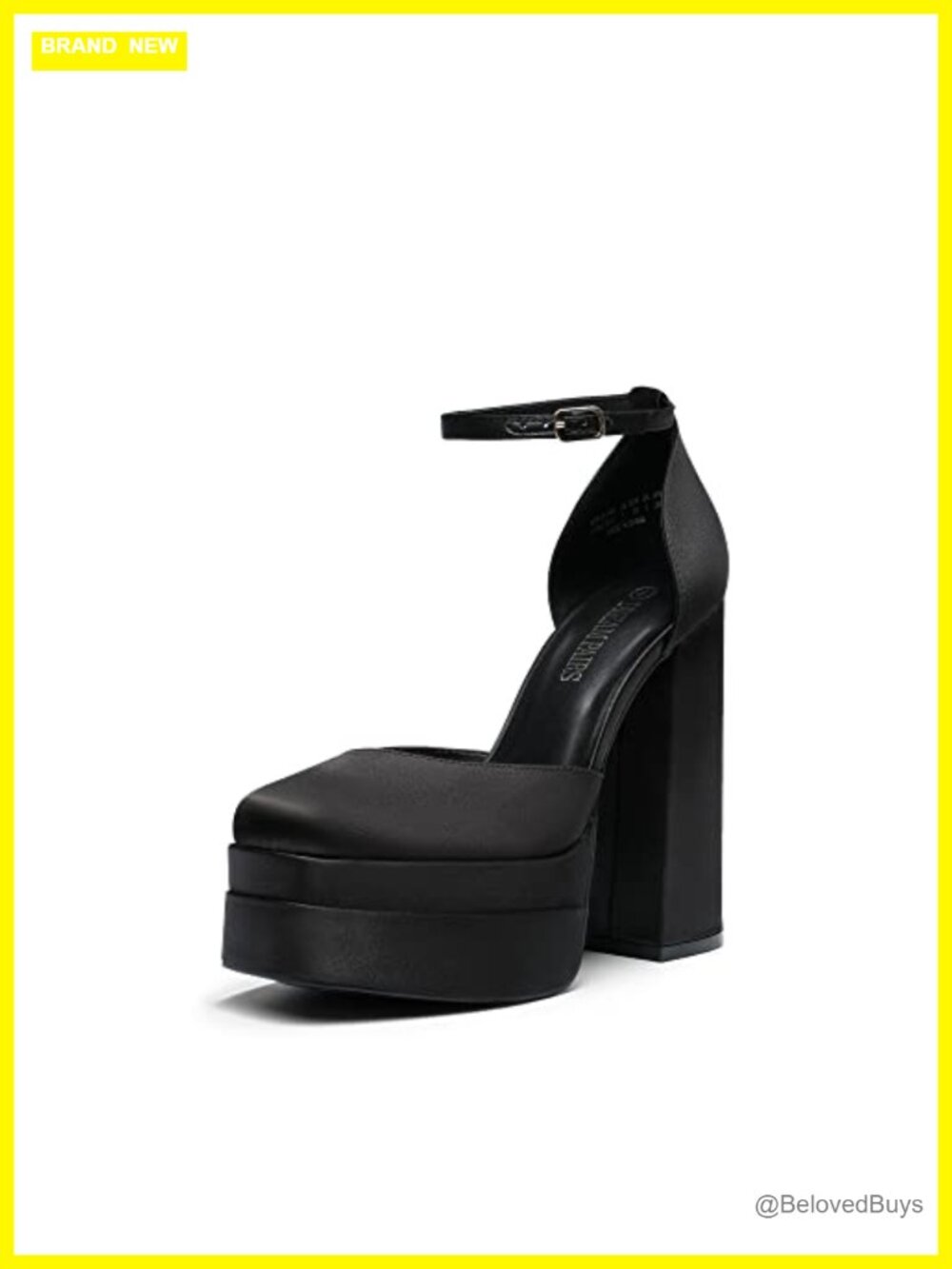 Women's High Platform Closed Toe Heels Satin Block Heel Ankle Strap Pumps